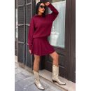 Claret Red Hooded and Skirted Knitwear Set 10224